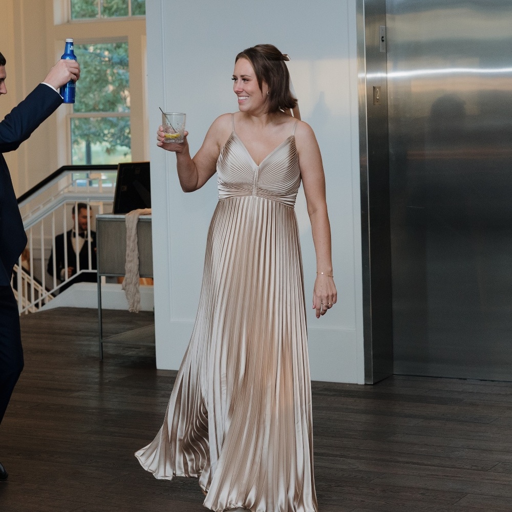 Revelry Vivian Satin Pleated Dress - Gold Champagne